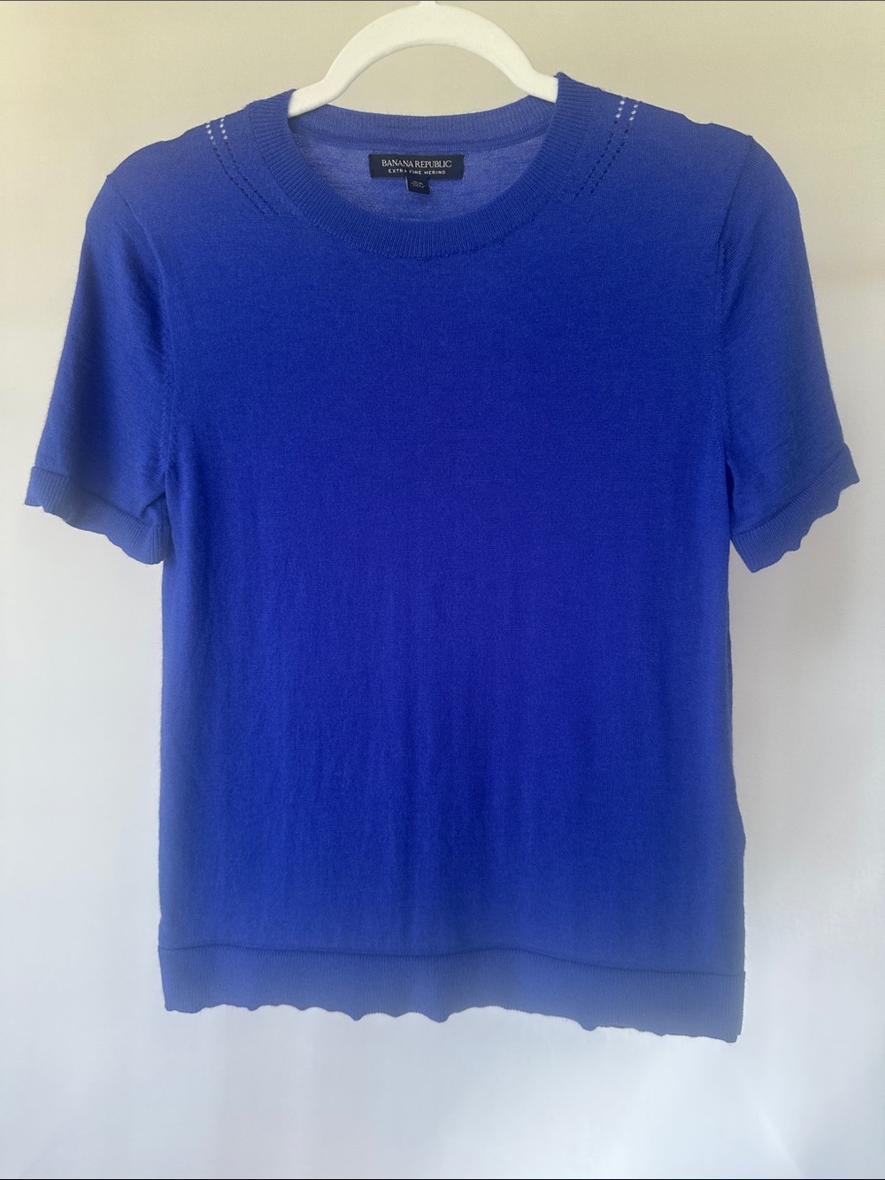 Banana Republic 100% Extra Fine Merino Wool Blue Short Sleeve Sweater-XS